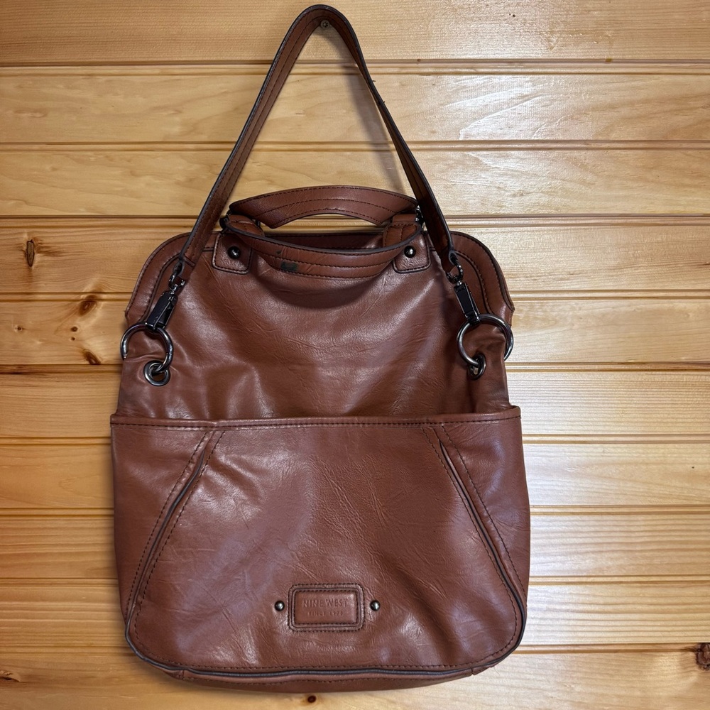 Nine West Faux Leather Fold-Over Shoulder Purse Bag, Brown